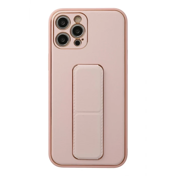 Newface Apple iPhone 12 Pro Kılıf Coco Deri Standlı Kapak - Pembe
