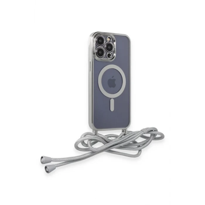 Newface Apple iPhone 12 Pro Kılıf Divo Lazer Askılı Magsafe Kapak - Gümüş