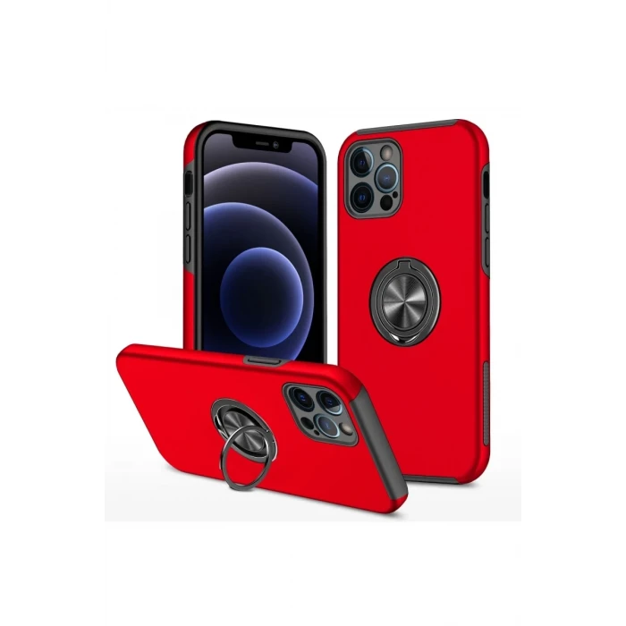 Newface Apple iPhone 12 Pro Kılıf Elit Yüzüklü Kapak - Kırmızı