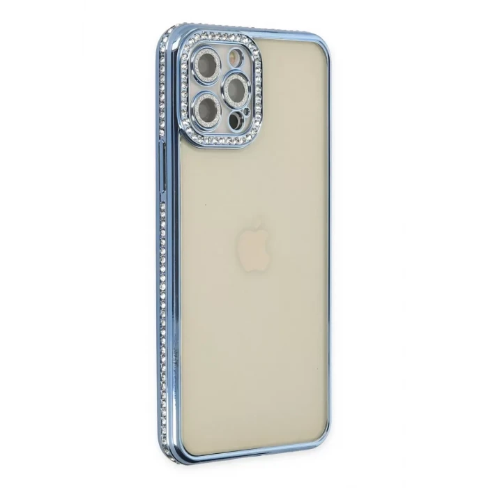 Newface Apple iPhone 12 Pro Kılıf Joke Taşlı Silikon - Mavi
