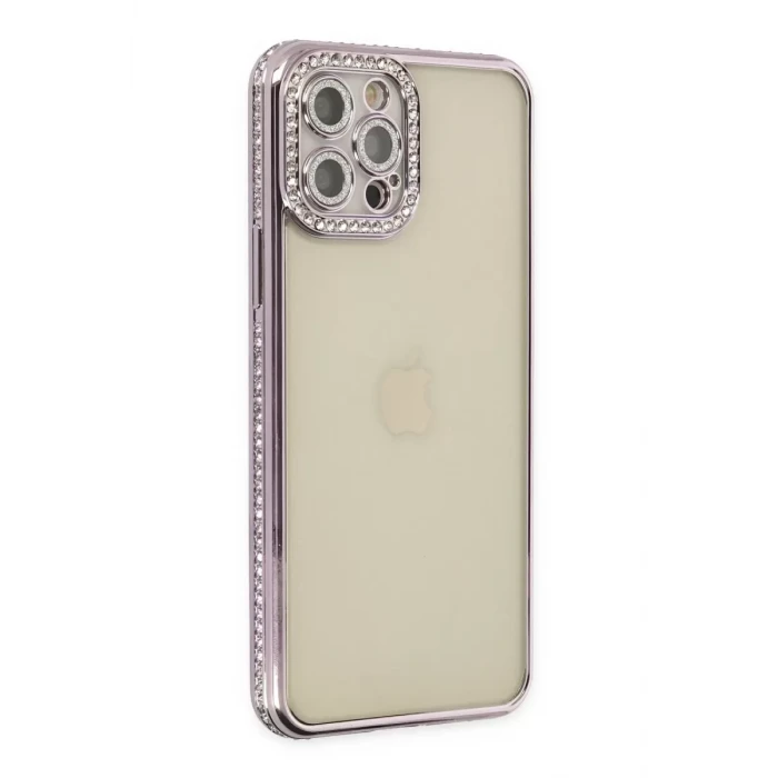 Newface Apple iPhone 12 Pro Kılıf Joke Taşlı Silikon - Mor