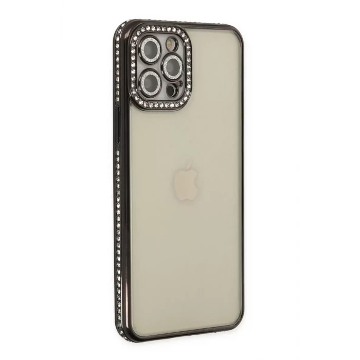 Newface Apple iPhone 12 Pro Kılıf Joke Taşlı Silikon - Siyah