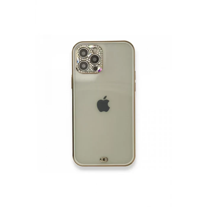 Newface Apple iPhone 12 Pro Kılıf Liva Taşlı Silikon - Beyaz