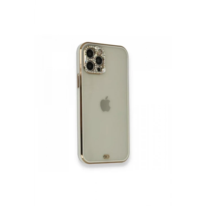 Newface Apple iPhone 12 Pro Kılıf Liva Taşlı Silikon - Beyaz