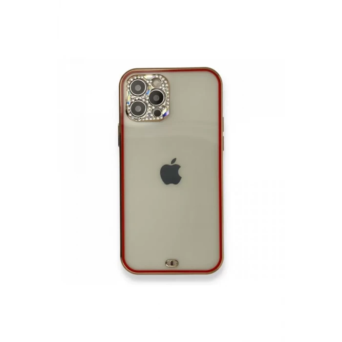 Newface Apple iPhone 12 Pro Kılıf Liva Taşlı Silikon - Kırmızı