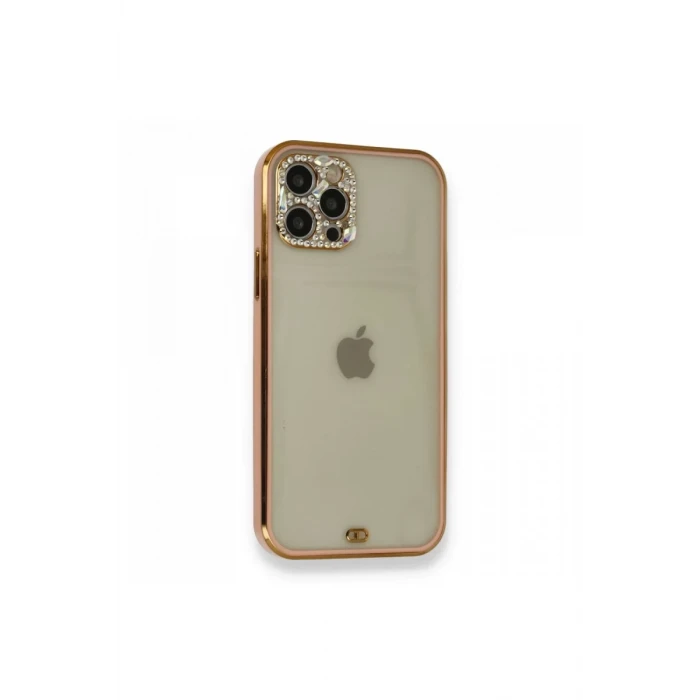Newface Apple iPhone 12 Pro Kılıf Liva Taşlı Silikon - Pembe