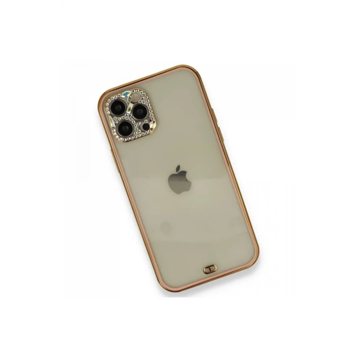 Newface Apple iPhone 12 Pro Kılıf Liva Taşlı Silikon - Pembe