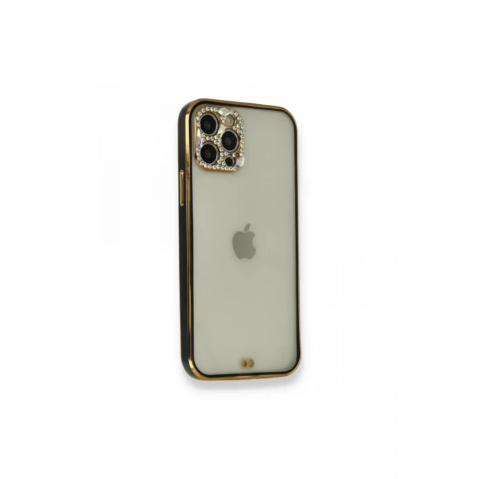 Newface Apple iPhone 12 Pro Kılıf Liva Taşlı Silikon - Siyah