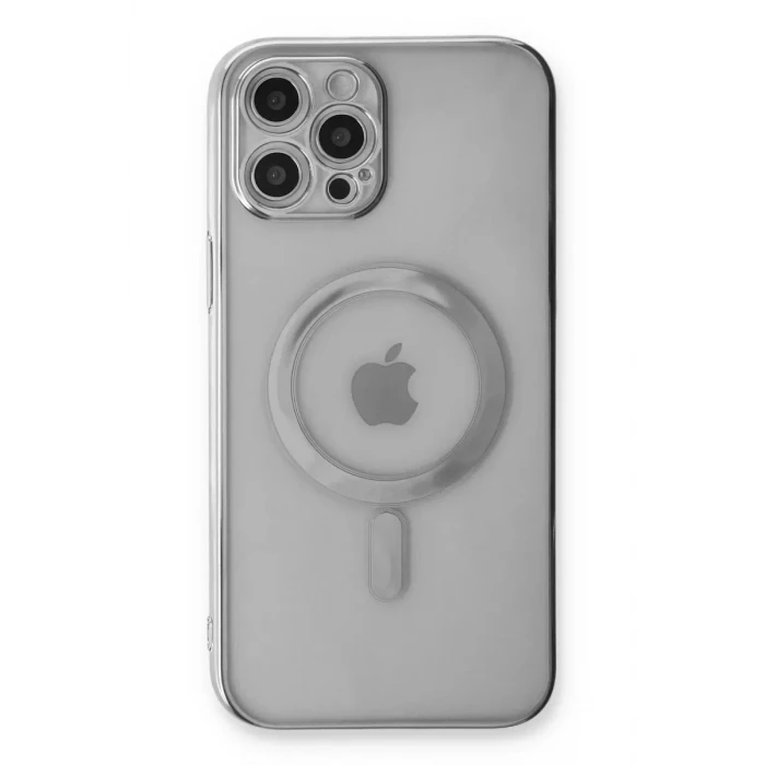 Newface Apple iPhone 12 Pro Kılıf Magneticsafe Lazer Silikon - Gümüş
