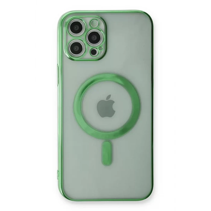 Newface Apple iPhone 12 Pro Kılıf Magneticsafe Lazer Silikon - Haki Yeşil