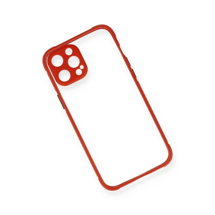 Newface Apple iPhone 12 Pro Kılıf Miami Şeffaf Silikon - Kırmızı