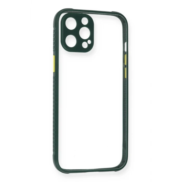 Newface Apple iPhone 12 Pro Kılıf Miami Şeffaf Silikon - Koyu Yeşil