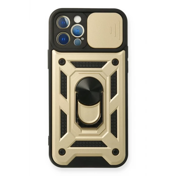 Newface Apple iPhone 12 Pro Kılıf Pars Lens Yüzüklü Silikon - Gold
