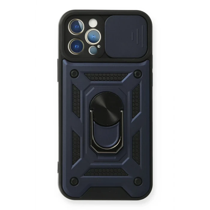 Newface Apple iPhone 12 Pro Kılıf Pars Lens Yüzüklü Silikon - Lacivert