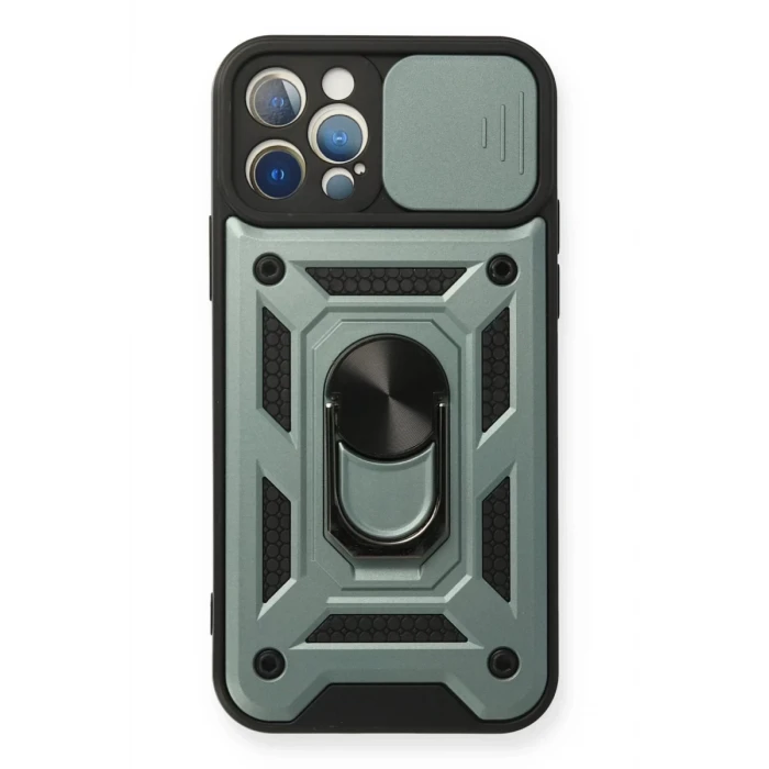 Newface Apple iPhone 12 Pro Kılıf Pars Lens Yüzüklü Silikon - Yeşil