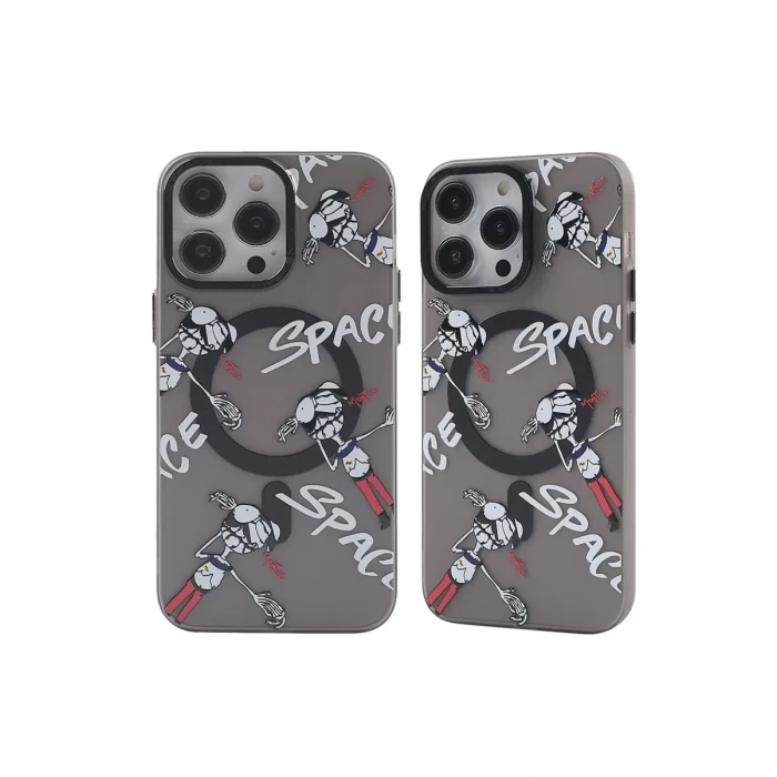 Newface Apple iPhone 12 Pro Max Kılıf Apollo Magneticsafe Desenli Kapak - Apollo Siyah - 3