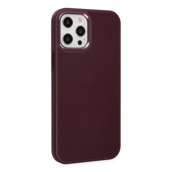 Newface Apple iPhone 12 Pro Max Kılıf Asya Deri Silikon - Mürdüm