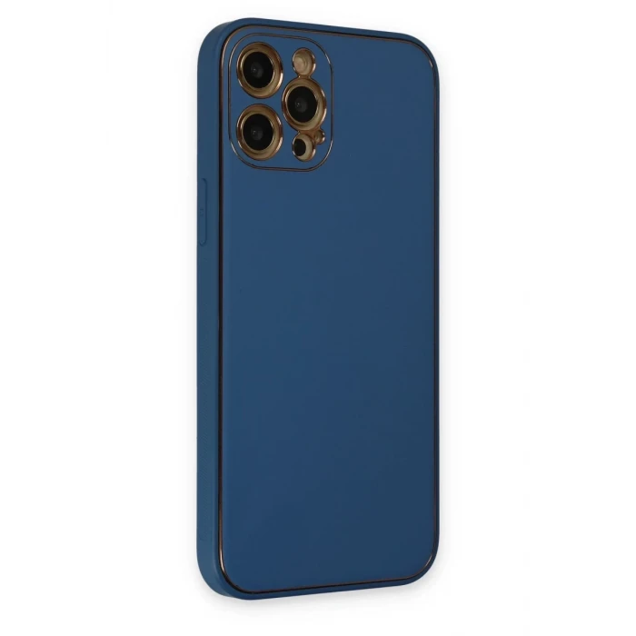 Newface Apple iPhone 12 Pro Max Kılıf Coco Deri Silikon Kapak - Açık Mavi