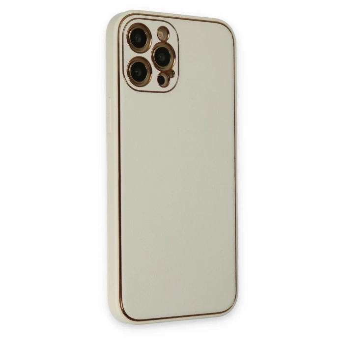 Newface Apple iPhone 12 Pro Max Kılıf Coco Deri Silikon Kapak - Beyaz