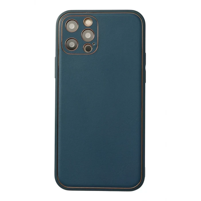 Newface Apple iPhone 12 Pro Max Kılıf Coco Deri Silikon Kapak - Mavi