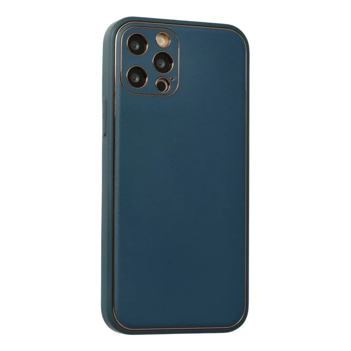 Newface Apple iPhone 12 Pro Max Kılıf Coco Deri Silikon Kapak - Mavi
