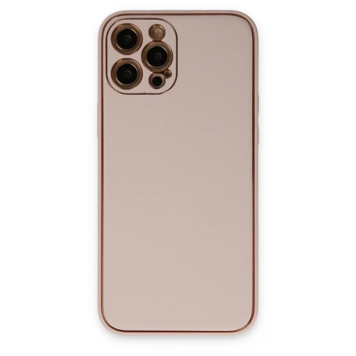 Newface Apple iPhone 12 Pro Max Kılıf Coco Deri Silikon Kapak - Pudra