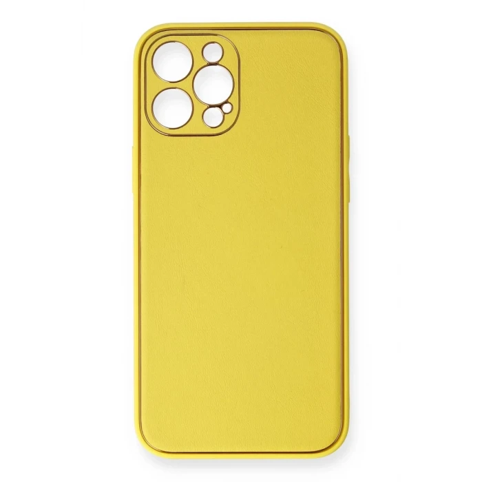 Newface Apple iPhone 12 Pro Max Kılıf Coco Deri Silikon Kapak - Sarı