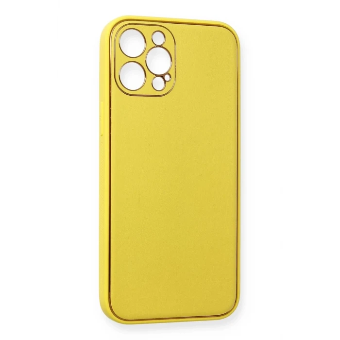 Newface Apple iPhone 12 Pro Max Kılıf Coco Deri Silikon Kapak - Sarı