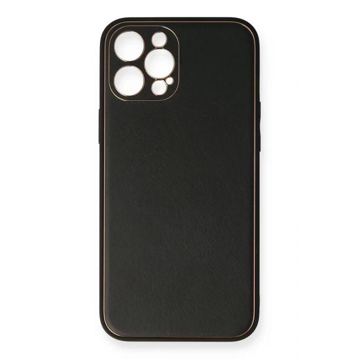 Newface Apple iPhone 12 Pro Max Kılıf Coco Deri Silikon Kapak - Siyah