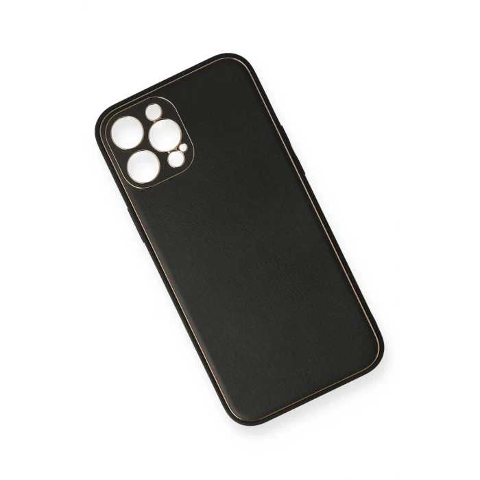 Newface Apple iPhone 12 Pro Max Kılıf Coco Deri Silikon Kapak - Siyah