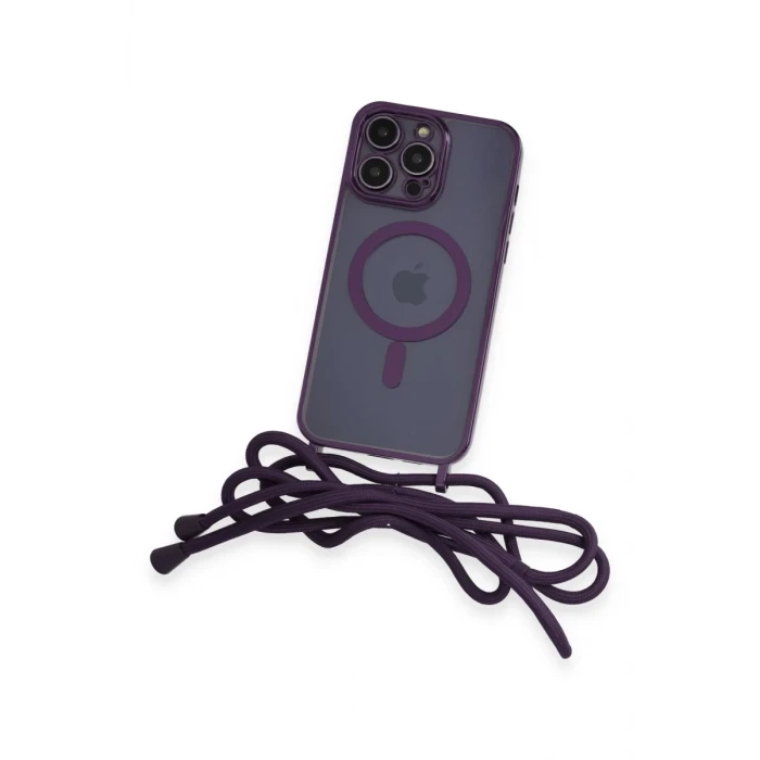 Newface Apple iPhone 12 Pro Max Kılıf Divo Lazer Askılı Magsafe Kapak - Derin Mor