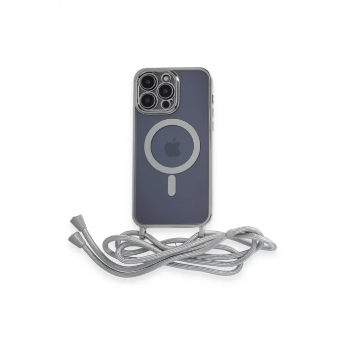 Newface Apple iPhone 12 Pro Max Kılıf Divo Lazer Askılı Magsafe Kapak - Gümüş