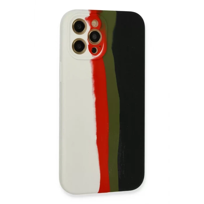Newface Apple iPhone 12 Pro Max Kılıf Ebruli Lansman Silikon - Beyaz-Siyah