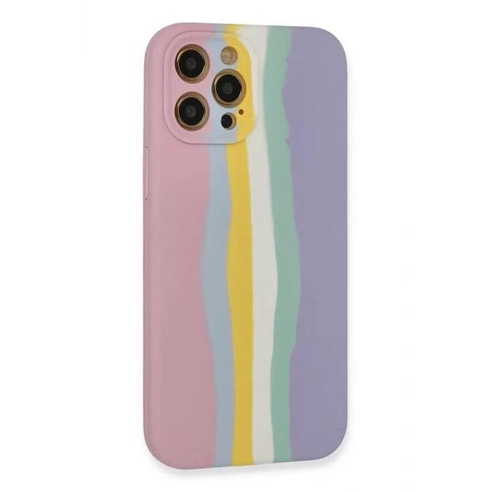 Newface Apple iPhone 12 Pro Max Kılıf Ebruli Lansman Silikon - Pembe-Lila
