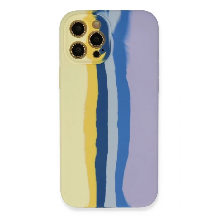 Newface Apple iPhone 12 Pro Max Kılıf Ebruli Lansman Silikon - Sarı-Lila