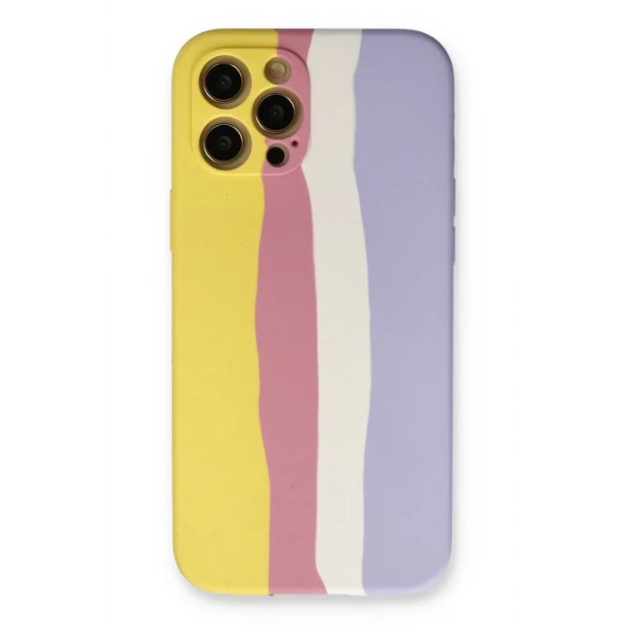 Newface Apple iPhone 12 Pro Max Kılıf Ebruli Lansman Silikon - Sarı-Mavi