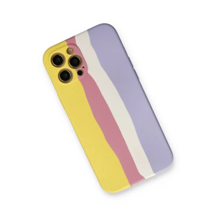 Newface Apple iPhone 12 Pro Max Kılıf Ebruli Lansman Silikon - Sarı-Mavi