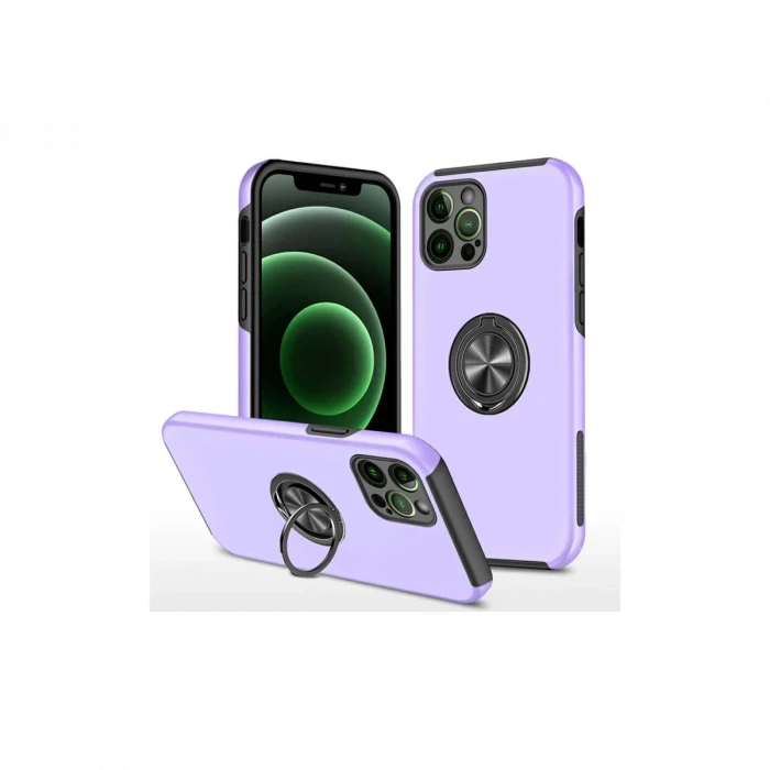 Newface Apple iPhone 12 Pro Max Kılıf Elit Yüzüklü Kapak - Mor