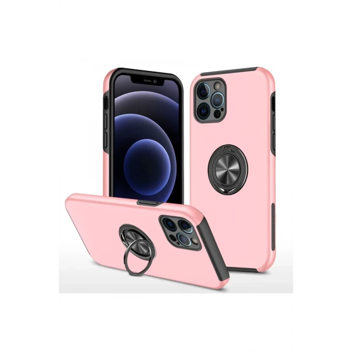 Newface Apple iPhone 12 Pro Max Kılıf Elit Yüzüklü Kapak - Pembe