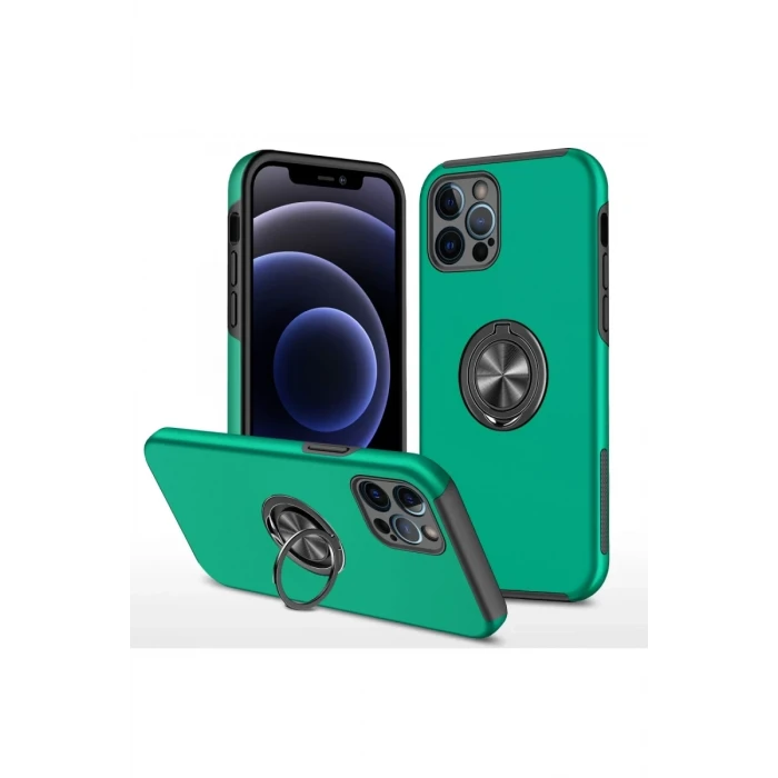 Newface Apple iPhone 12 Pro Max Kılıf Elit Yüzüklü Kapak - Yeşil