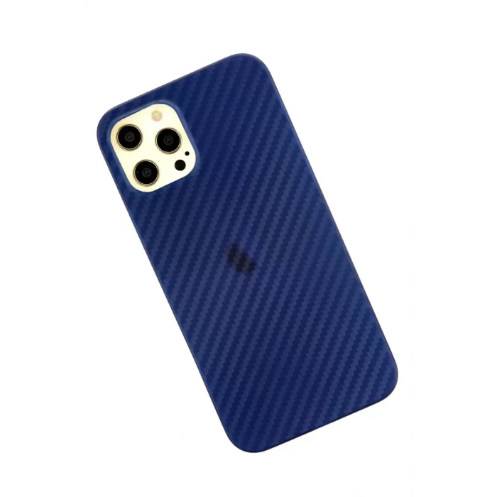 Newface Apple iPhone 12 Pro Max Kılıf Karbon PP Silikon - Mavi