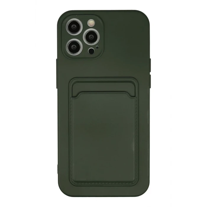 Newface Apple iPhone 12 Pro Max Kılıf Kelvin Kartvizitli Silikon - Koyu Yeşil
