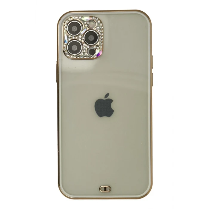 Newface Apple iPhone 12 Pro Max Kılıf Liva Taşlı Silikon - Beyaz