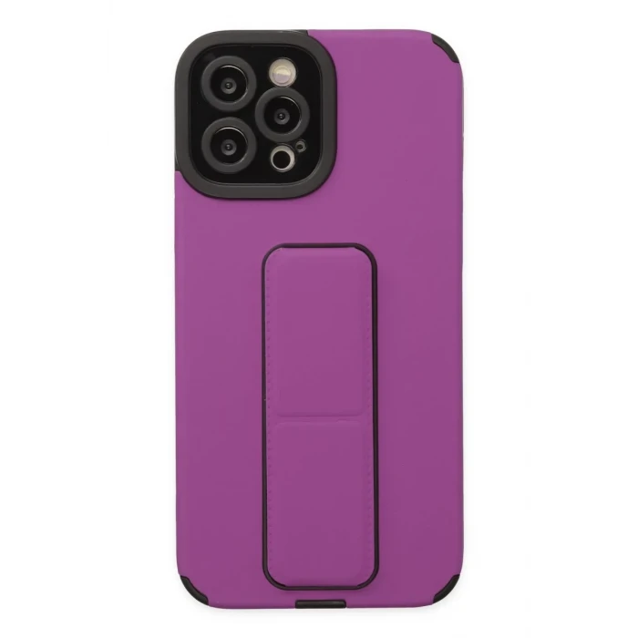 Newface Apple iPhone 12 Pro Max Kılıf Mega Standlı Silikon - Mor