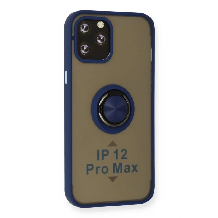 Newface Apple iPhone 12 Pro Max Kılıf Montreal Yüzüklü Silikon Kapak - Lacivert