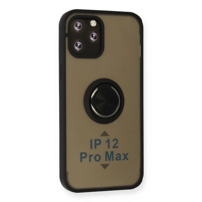 Newface Apple iPhone 12 Pro Max Kılıf Montreal Yüzüklü Silikon Kapak - Siyah