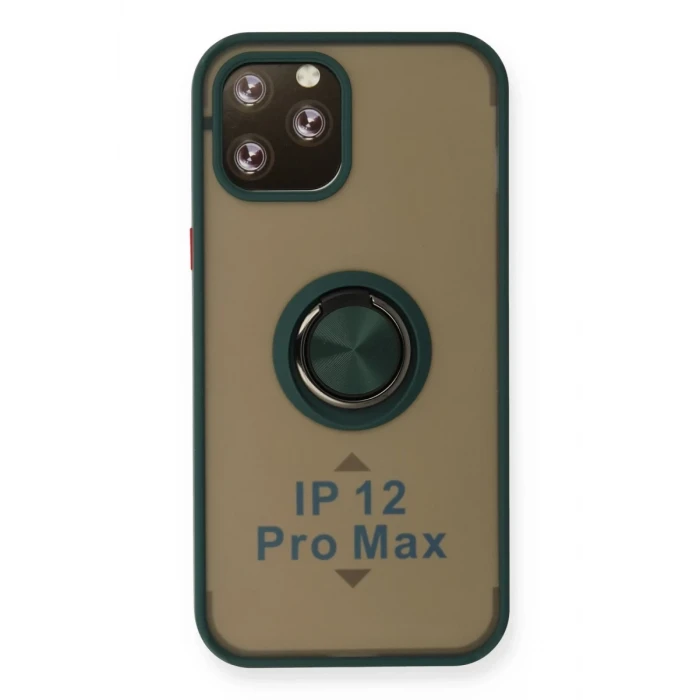 Newface Apple iPhone 12 Pro Max Kılıf Montreal Yüzüklü Silikon Kapak - Yeşil