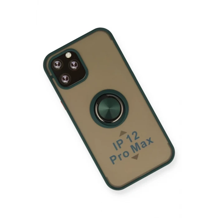 Newface Apple iPhone 12 Pro Max Kılıf Montreal Yüzüklü Silikon Kapak - Yeşil