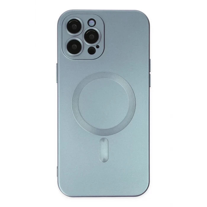 Newface Apple iPhone 12 Pro Max Kılıf Moshi Lens Magneticsafe Silikon - Sierra Blue
