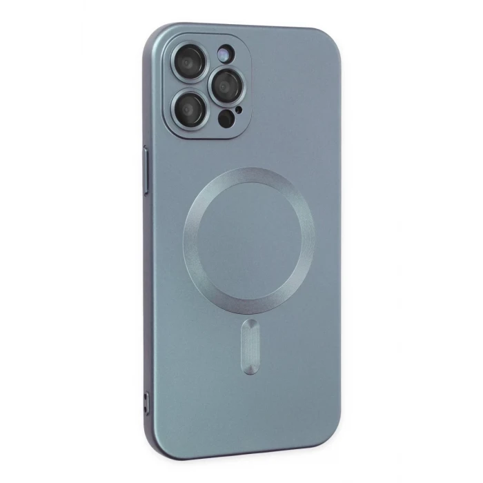 Newface Apple iPhone 12 Pro Max Kılıf Moshi Lens Magneticsafe Silikon - Sierra Blue